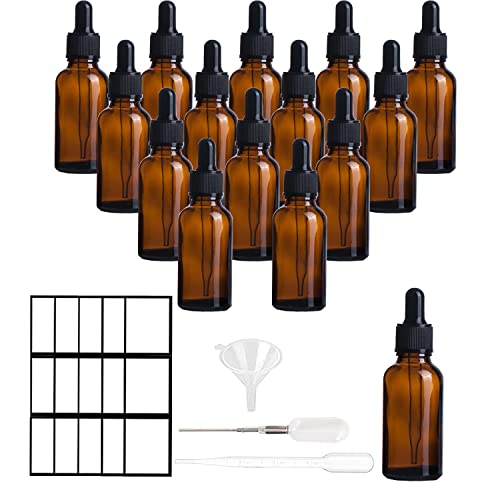 Pipettenflasche Tropfflasche kleine Glasflasche Bernsteinglas mit 30ml 15PCS schwarzer Pipettenkappe Braunglas Set für Ätherische Öle Parfüm Öle Duftöl Probe von SUXNOS