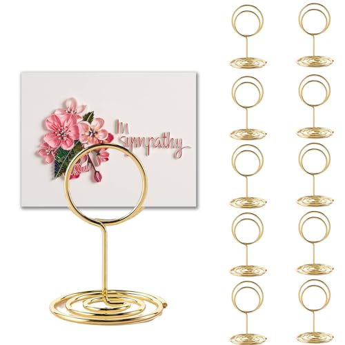 10 Stück Tischkartenhalter Menükartenhalter Tischnummern Hochzeit, Gold Kartenhalter Kleiner Tischkarten halter Runder Gold Namenskarten Halter Restaurant Party Hochzeit Dekoration Tischkarten von SUYIPCUS