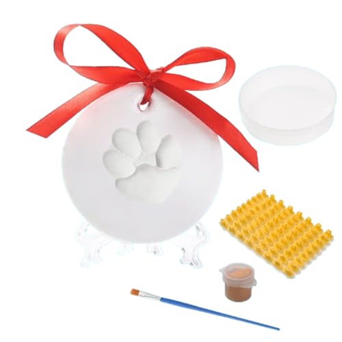 SUYUKU 2 Stück Pet Paw Print Impression Kit DIY Hanging Clay Andenken für Hunde Memorial Weihnachten Haustier Andenken Lufttrocknende Tonform mit Band Pinselhalter von SUYUKU