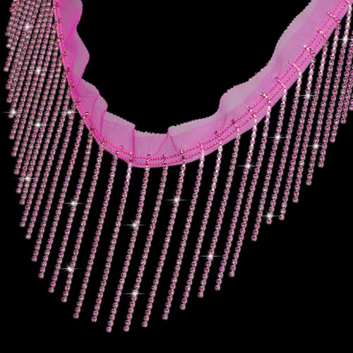 Strass-Fransenbordüre, Diamantband, Kristall-Quaste, glitzernde Schmuckkette für Stoff, Nähen, Basteln, DIY-Dekoration (Rose Pink Fuchsia) von SUYUN WELL