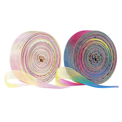 SUpoetry 2 Stück Organza Bänder Regenbogen, Regenboge Deko Schleifenband, Gradient Farben Seidenband, für Geschenk DIY handgefertigt Schleife Hochzeit Decor (20Yard, 25mm) von SUpoetry