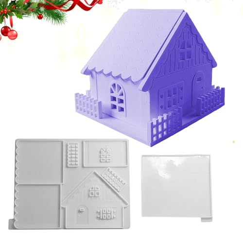 SVCEQZE Silikonformen für Beton, 2 x Schneehaus-Kerzengefäßform, Weihnachtshausformen, wiederverwendbare Kerzenhalter-Form, Gießform zum Basteln von SVCEQZE