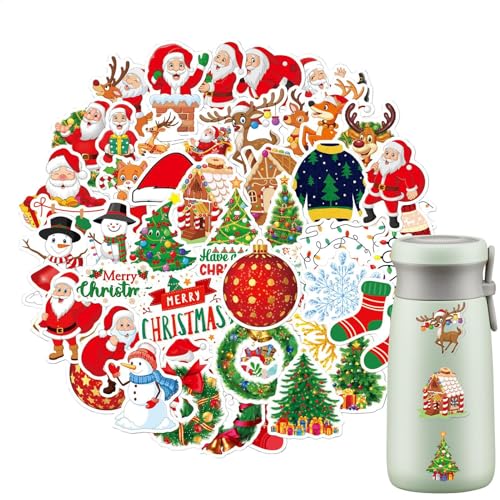 SVCEQZE Weihnachtsaufkleber für Kinder, 50 x wasserdichte Urlaubsaufkleber, ästhetische Aufkleber für Scrapbooking, Bastelarbeiten, Kinderklassenzimmerpreise, Winteraufkleber für Wasserflasche, Laptop von SVCEQZE