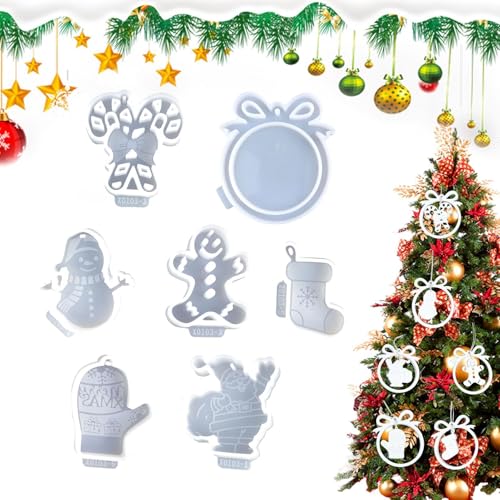 SVCEQZE Weihnachtsdekorationsformen, Silikonformen für Weihnachtsbaumschmuck - Weihnachts-Schneemann-Form,7 x Gießformen aus Kunstharz, zur Herstellung von Weihnachtsbaum-Anhängern, Heimdekoration, von SVCEQZE