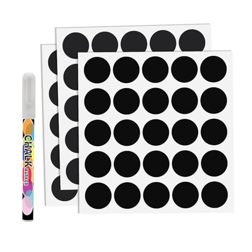 SVNOOC Etiketten Selbstklebend mit 1-Marker, Universal-Tafelaufkleber für Gewürzgläser, Flaschen und mehr, Aufkleber zum Beschriften, Tafelaufkleber, wiederverwendbar 5,8 x 3,8 cm (Schwarz 75pcs) von SVNOOC