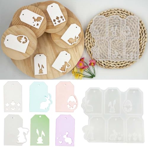 SVOCK 6pcs Silikonformen Gießformen Ostern Frühling, Silikonform Anhänger Ostern, Silikonform Ostern Formen für Gips Gießen, Gießformen Silikon Frühling Bastelbeton zum Gießen, Ostern Hase Gießformen von SVOCK