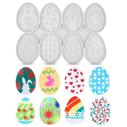 SVOCK 8pcs Silikonformen Gießformen Ostern Anhänger, Silikonformen Gießformen Ostern Anhänger, Silikonform Ostereier Silikonform Osterei, Silikon Gießform Ostern Osterhasen Silikonform für Osterhasen von SVOCK