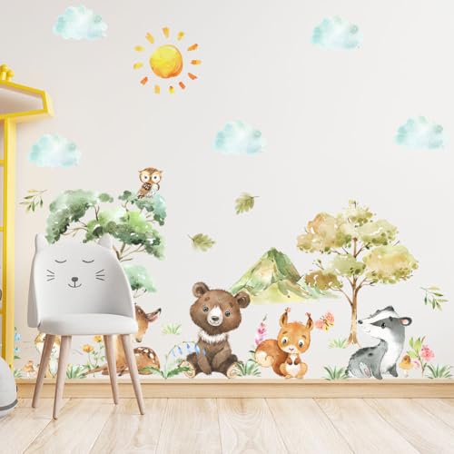 SVOCK Wandtattoo Kinderzimmer Wald, Wandtattoo Kinderzimmer Tiere, Wandtattoo Kinderzimmer Waldtiere, Wanddeko Kinderzimmer Geschenk zur Geburt Mädchen Geburt Junge, Geschenk Taufe Babyzimmer Deko von SVOCK