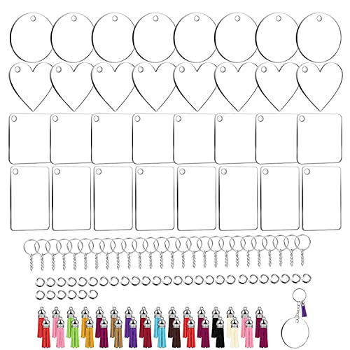 128 Stück Acryl Schlüsselanhänger, Schlüsselbund Transparente Rohlinge mit Löchern, Schlüsselringen und Biegeringen von SVUPUE