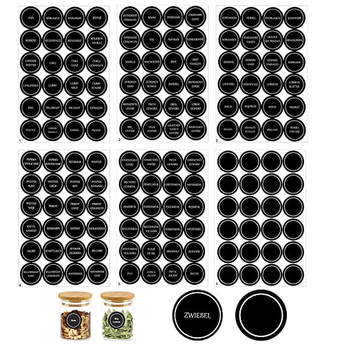 Gewürzetiketten, 144 Stück Vorratsetiketten Runde, Etiketten Selbstklebend Gewürz Aufkleber, für Küche Gewürzgläser, Marmeladenglas, Schwarz von SVUPUE
