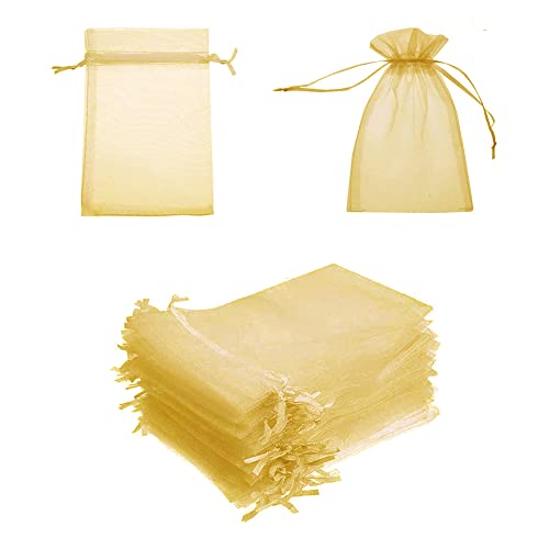 Organzasäckchen, Organzabeutel, für Verpacken Süßigkeiten, Geschenken, Golden, Groß, 100 Stück von SVUPUE