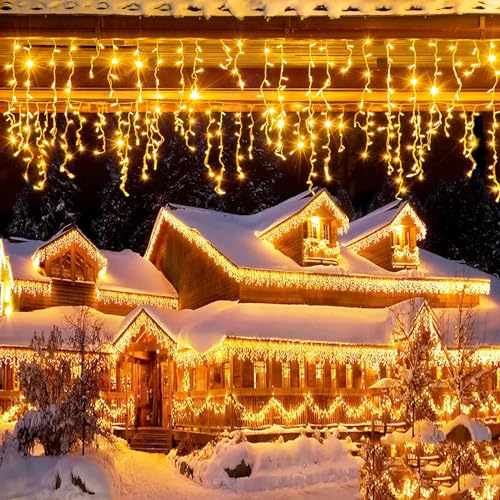 SVYHUOK Eisregen Lichterkette Außen, Lichterketten Vorhang 8 Modi, 216 LED 5M Weihnachten Lichtervorhang, Weihnachtsbeleuchtung Wasserdicht für Garten, Balkon, Fenster, Dachrinne, Haus, Geländer von SVYHUOK