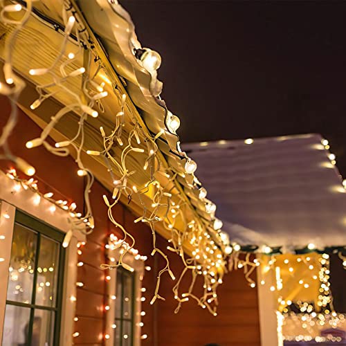 SWANEW Eisregen Lichterkette Außen 200 LED 5m weihnachtsbeleuchtung außen mit 8 Beleuchtungsmodi IP44 Lichterkette Strombetrieben für Innenausstattung Außenbereich Party(Warmweiß) von SWANEW