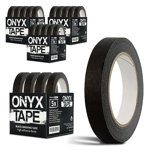 SWAVGO - Kreppband Schwarz (Onyx) 19 mm x 50 m 5 Stk/Pack - Malerkrepp Abklebeband Klebeband für Malerarbeiten Dekoration Tattoo Kosmetik Studios (20) von SWAVGO