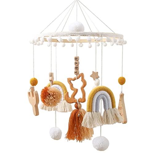 Baby Mobile Holz Niedlich Katze Hängende Bettglocke, Regenbogen Babybett Mobile Windspiele mit Filzbällen, Kinderzimmer Hängende Bettglocke, Neugeborenen Geschenk für Baby Mädchen oder Jungen von SWECOMZE