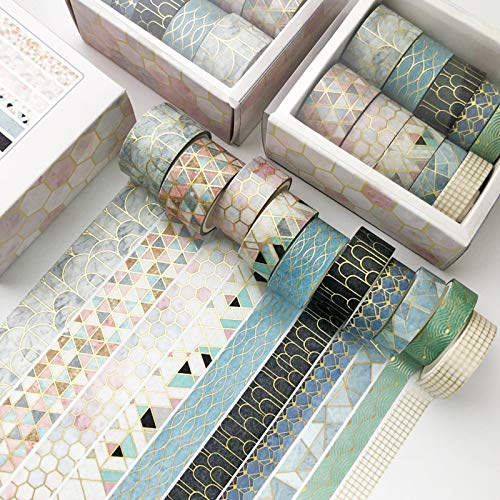 SWECOMZE 10 Rollen Washi Tape Set,Dekoratives Klebeband,DIY Papier Tape,Kollektion für Bastler,verschönert Journals,Karten und Scrapbooking (Geometrie) von SWECOMZE