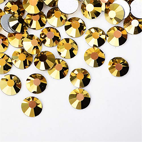 SWECOMZE 1440 Stücke Hot Fix Strass Steine Kristall Runde Flatback Strass Edelsteine Glassteine für Kinder, Crystal Edelsteine DIY Kunst und Bastelbedarf Dekoration (Golden,5 mm (SS20)) von SWECOMZE