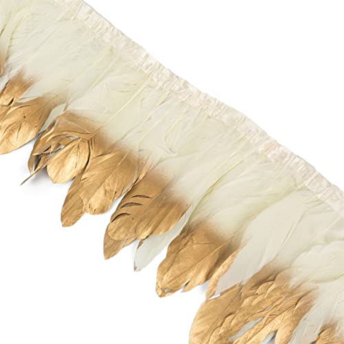 SWECOMZE 2M Feder Fransen,Federborte Gold Federn,Straussenfeder Hahnenfedern Straußfeder Stoffstreifen Straußenfedern für DIY Dekoration (Beige Weiß) von SWECOMZE