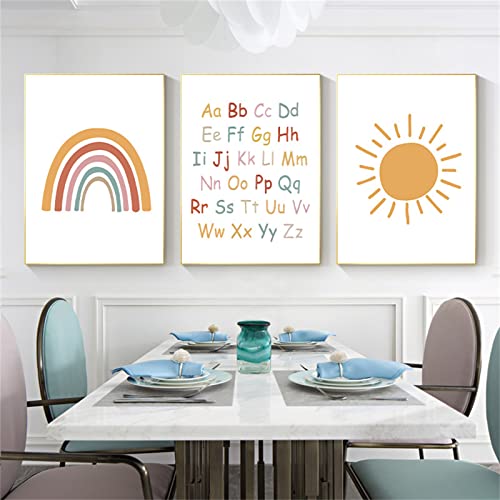 SWECOMZE 3er Set Wandbilder Kinderzimmer Poster, Babyzimmer ABC Poster OHNE Rahmen Bilder Mädchen Jungen Bilder Dekoration (30x40cm) von SWECOMZE