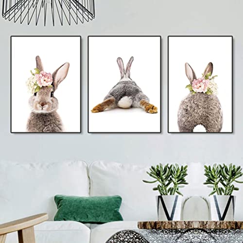 SWECOMZE Kinder Poster Set, 3er Hase Bilder Set, Wandbilder Kinderzimmer für Babyzimmer Deko Mädchen Jungen (30x40cm) von SWECOMZE