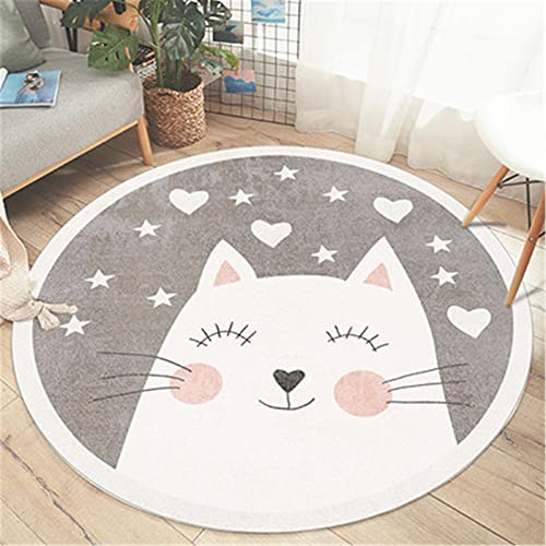 SWECOMZE Kinderteppich Rund Teppich Kinderzimmer Verdicken Kaschmirimitat Weich Karikatur Babymatte rutschfest Groß Spielmatte (Katze,100cm) von SWECOMZE