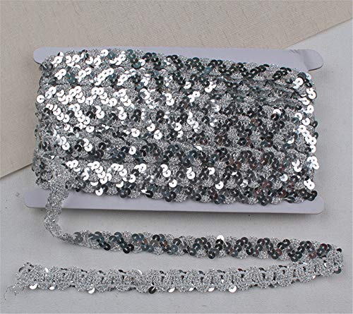 SWECOMZE Paillettenband 12m Pailletten Band Glänzende Paillettenbänder für DIY Bastelprojekte, Tanzbekleidungen (Silber) von SWECOMZE