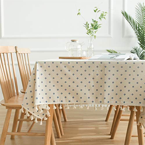 SWECOMZE Quaste Tischdecke, Beige Baumwolle und Leinen Tischtuch Couchtisch Tischdecke Quadratisch Abwaschbar Küchentischabdeckung für Home Küche Dekoration, Verschiedene Größen (140 x 200 cm) von SWECOMZE