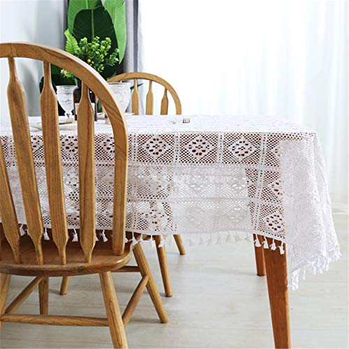 SWECOMZE Spitze Tischdecke Handarbeit Aushöhlen Rechteck Tischdecke 100% Baumwolle Vintage Spitzeauflage Boho Hochzeit Tisch Dekor (C,140 * 160cm) von SWECOMZE