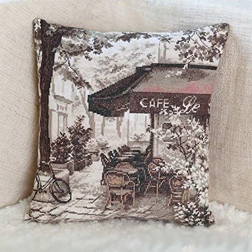 Kreuzstich-Set, Motiv: Old Cafes, 14 ct, ägyptische Baumwolle, 170 x 180 Stich, 40 x 40 cm (Kissenbezug) von SWEET HOME