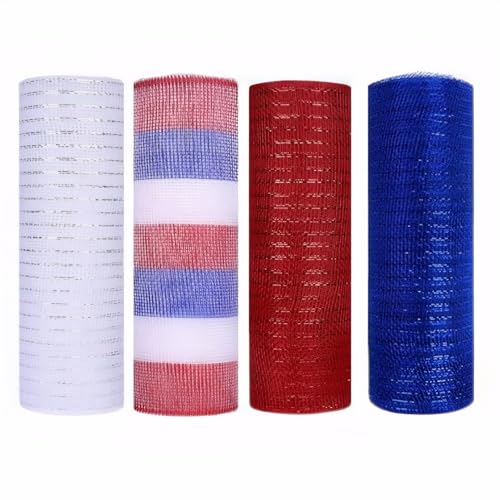 Deco Mesh Rolls für Kranz machen rot weiß und blaues Band Deco Mesh jede Rolle 4 Rollen mehrfarbiger dekorativer Kranz 10 Zoll*30 Fuß für Independence Day Patriotic DIY Handwerks von SWEETBIUTI