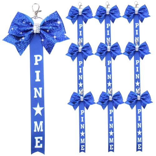 Pin Me Ribbon mit Strasssteinen Cheer Bogenhalter 10pcs hängen langen Streifen Bogenschlüsselkäse Sprudeln Schlüsselanlagen Cheerleader Sport Blue Pin Me Ribbon für Jubelbeutel, Cheer Bogenhalter von SWEETBIUTI