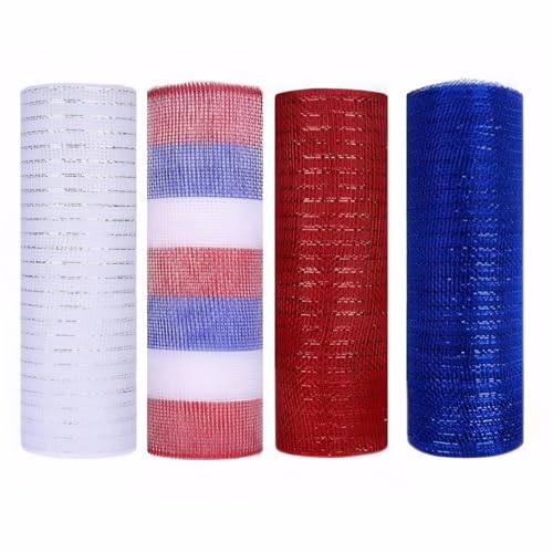 Rot weiß und blaues Band 10 Zoll*30ft Deco Mesh jede Rolle 4 Rollen mehrfarbige dekorative Kranzmaterialien patriotisches Band, Deco Mesh 10-Zoll-Brötchen Clearance, Mesh Ribbon von SWEETBIUTI