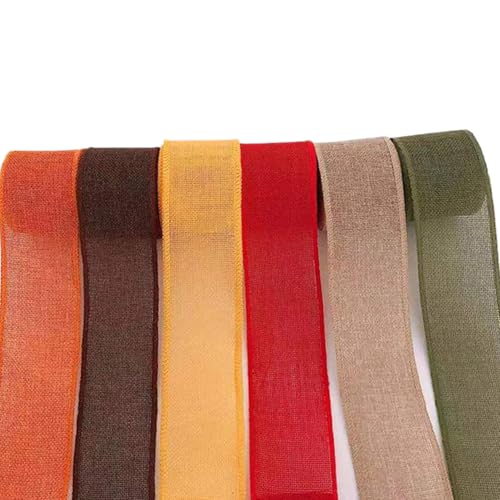 SWEETBIUTI Herbstband Wire Wired 6 Stcs Sackleinenband 16,4 Fuß Herbstband Cuttable Leinen Baumwoll-Sackel Ribbon 6 Farb Thred-Freed Kabelband für die Verpackung Dekoration von SWEETBIUTI