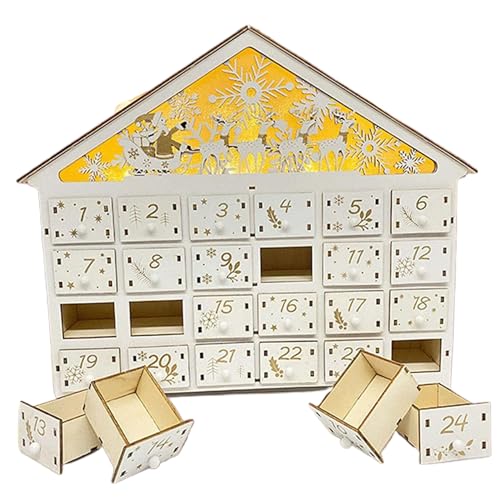 SWEETBIUTI Holz Adventskalender mit Schubladen Holz Adventskalender 24 Schubladen Weihnachten Holz Adventskalender LED Countdown -Kalender Weihnachtsdekoration Geschenk von SWEETBIUTI