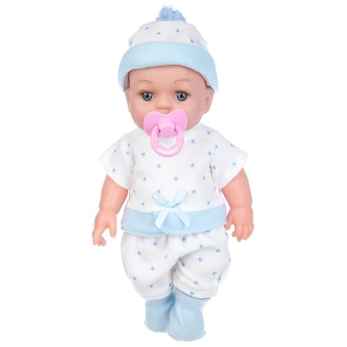 SWEETBIUTI Mini Babypuppen 12 niedliche Mini-Puppen offene Augen realistische Neugeborenenpuppen mit einem Schnuller weiche Gummi-Silikonpuppen Ganzkörper Babypuppe mit Kleidung für Kinder Blau von SWEETBIUTI