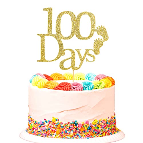 100 Days Cake Topper, One Hundred Days Party Dekorationen, Baby Geburtstag Kuchen Topper, Gold Glitter Baby Shower von SWEETTALA