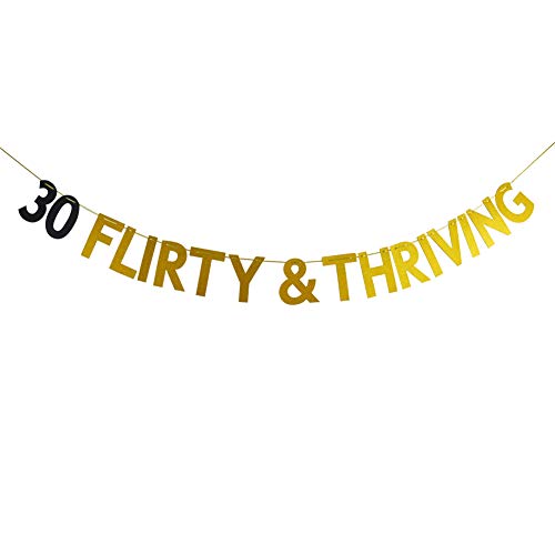 30 Flirty & Thriving Banner, 30th Birthday Wimpelkette Schild Dirty Thirty Party Dekorationen, Dirty 30 Partyschild, Gold und Schwarz Glitzer von SWEETTALA