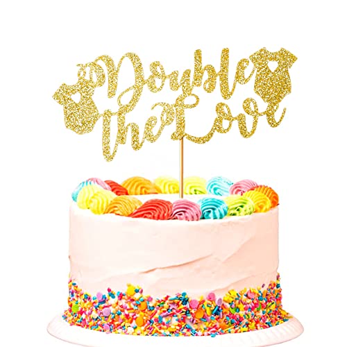 Double The Love Tortenaufsatz, Zwillinge Babyparty Kuchendekorationen, Geschlechtsoffenbarung, Partydekoration, Gold-Glitzer von SWEETTALA