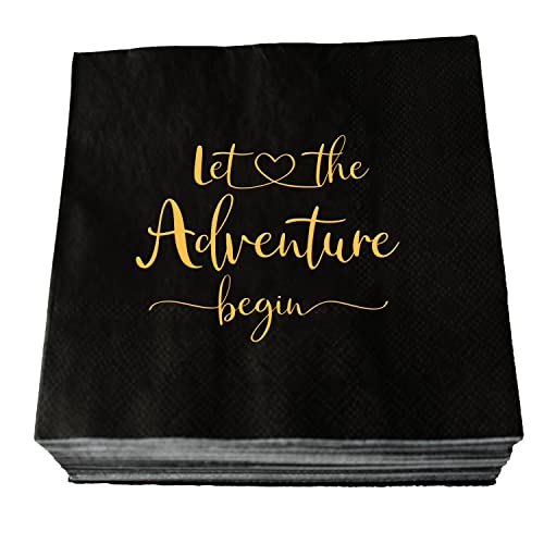 Let The Adventure Begin Cocktailservietten, 50 Stück Papier Einwegservietten für Hochzeit Schwangerschaft Ankündigung Baby Shower Bachelorette Verlobung Brautdusche Abschlussfeier 3-lagig von SWEETTALA