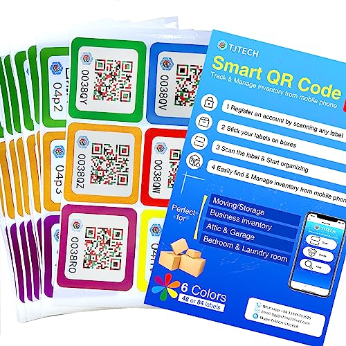 QR Code-Etiketten zur Aufbewahrung und Organisation Smart Moving Pack Etiketten und Track-Etiketten mit QR-Code für Inventar, Lagerung (48) von SWMTJTECH