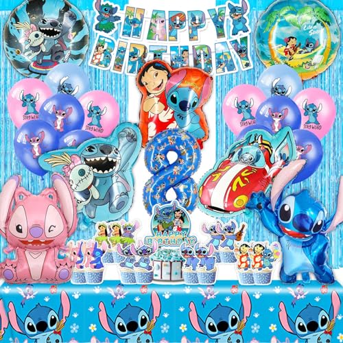 Neu Stich Geburtstagsdeko 8 Jahre, Lilo und Stitck Geburtstag Deko 8 Jahre Mädchen Jungen, Stitck Deko Geburtstag Ballons mit Kuchen Deko, Stich und Angel Kindergeburtstag (Stitch Party Deko 8 Jahre) von SWOKKTS