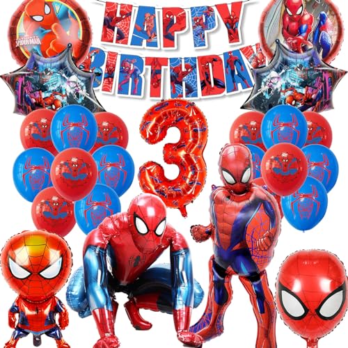 SWOKKTS Spiderma Geburtstagsdeko 3 Jahre, Spiderma Riesigen 3D Luftballons Deko 3 Jahre Junge, Spidy Geburtstag Deko Ballons Set, Spiderma Deko Geburtstag Kinder 3 Jahre (Spiderma Party Deko 3 Jahre) von SWOKKTS