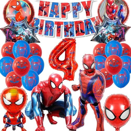 SWOKKTS Spiderma Geburtstagsdeko 4 Jahre, Spiderma Riesigen 3D Luftballons Deko 4 jahre Junge, Spidy Geburtstag Deko Ballons Set, Spiderma Deko Geburtstag Kinder 4 jahre (Spiderma Party Deko 4 jahre) von SWOKKTS