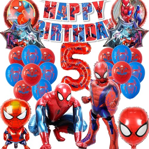 SWOKKTS Spiderma Geburtstagsdeko 5 jahre, Spiderma Riesigen 3D Luftballons Deko 5 jahre Junge, Spidy Geburtstag Deko Ballons Set, Spiderma Deko Geburtstag Kinder 5 jahre (Spiderma Party Deko 5 jahre) von SWOKKTS