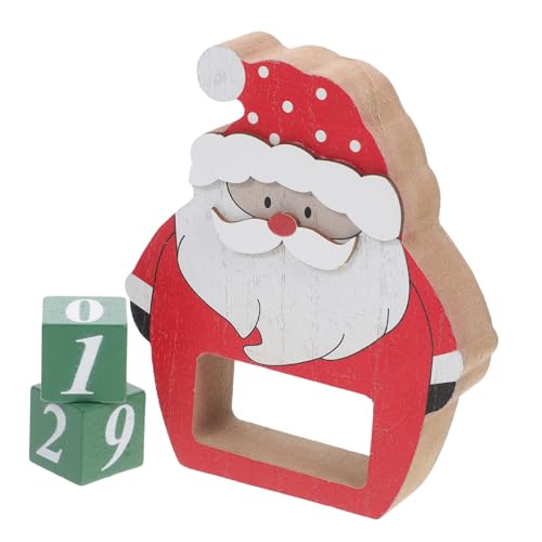 SWOOMEY 3D-Kalender einstellbar weihnachtskalender weihnachtsdeko wohnzimmer Adventskalender Dekoration Weihnachtsmann-Tischdekoration Countdown-Kalender aus Holz hölzern rot von SWOOMEY