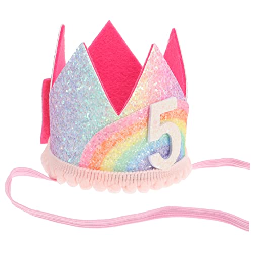 SWOOMEY Regenbogenkrone zum Geburtstag Motorhaube für Kinder mädchen stirnbänder Mini-Kronen kindergeburtstag basteln party mitgebsel kinder Zahlenkronenhut geburtstag krone hut Stoff Rosa von SWOOMEY