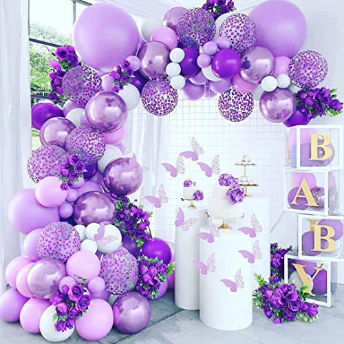 Luftballon Girlande 108Pcs Lila Weißer Schmetterling Latex Party Dekoration Liefert Mädchen Babyparty Jedes Alter Geburtstag Hochzeit Abschlussfeier Party Dekorationen von SWPEED