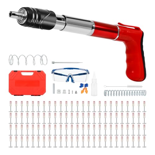 Beton-Nagelpistole, manuelle Stahlnägelpistole, 5-Gang-Power, verstellbare Nagelschießpistole mit 100 Stück 27 mm Nägeln und 16 mm/20 mm Pistolenspitze für Zementwand-Draht-Schlitzgerät von SWTHM