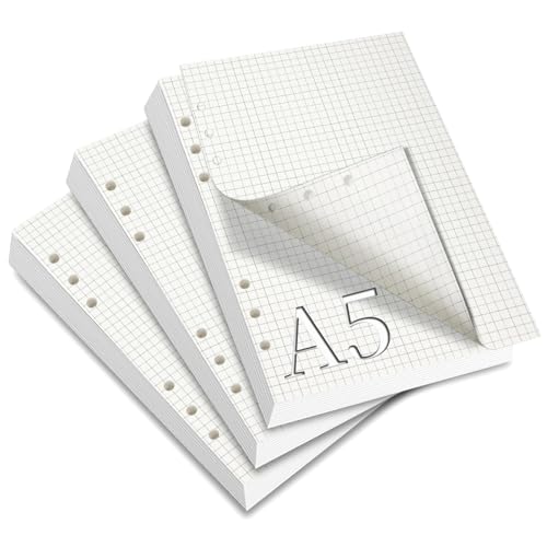 SWTYExt 3 Packungen A5 Nachfüllpapier Kariert, Nachfüllbar Notizpapier 180 Blätter 6 Löcher A5 Papier Nachfüllbare Refill Ringbucheinlagen für A5 Notizbuch Skizze Tagbuch Malerei von SWTYExt