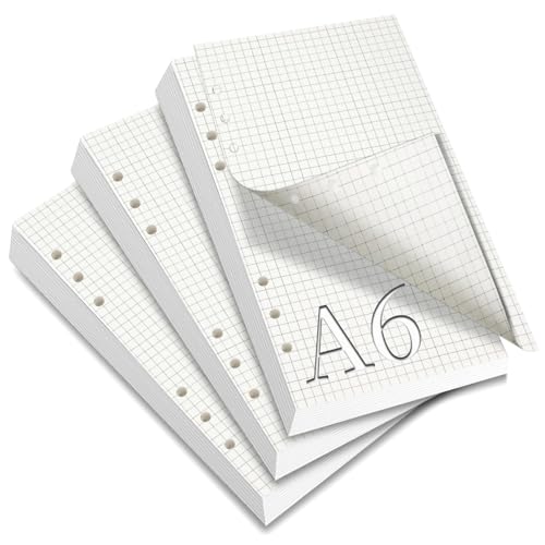 SWTYExt 3 Packungen A6 Nachfüllpapier Kariert, 180 Blätter 6 Löcher A6 Nachfüllbare Refill Paper A6 Papier Nachfülleinlagen Ringbucheinlagen für A6 Notizbuch Skizze Tagbuch Malerei Bullet Journal von SWTYExt